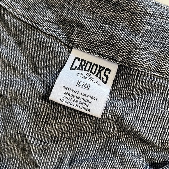 Crooks & Castles grey button up baseball jersey shirt size large - Picture 2 of 2